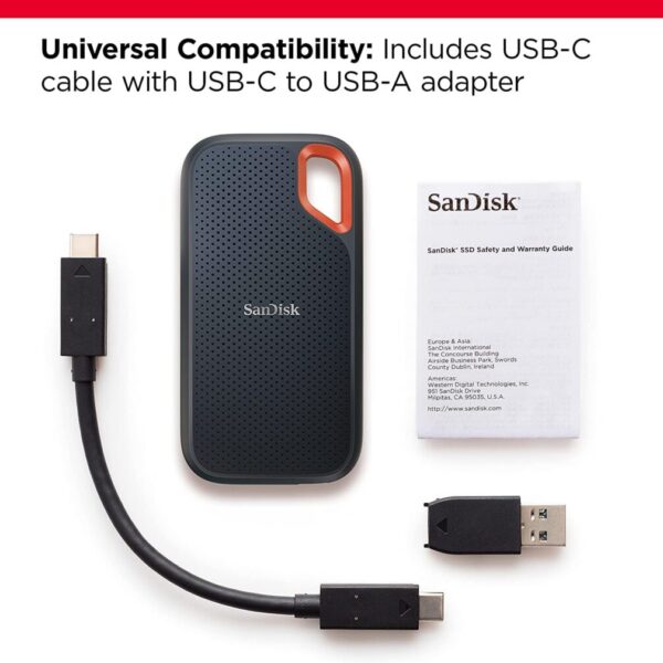 SanDisk 1TB Extreme Portable SSD 1050MB/s R, 1000MB/s W,Upto 2 Meter Drop Protection with IP55 Water/dust Resistance, HW Encryption, PC,MAC & TypeC Smartphone Compatible, External SSD
